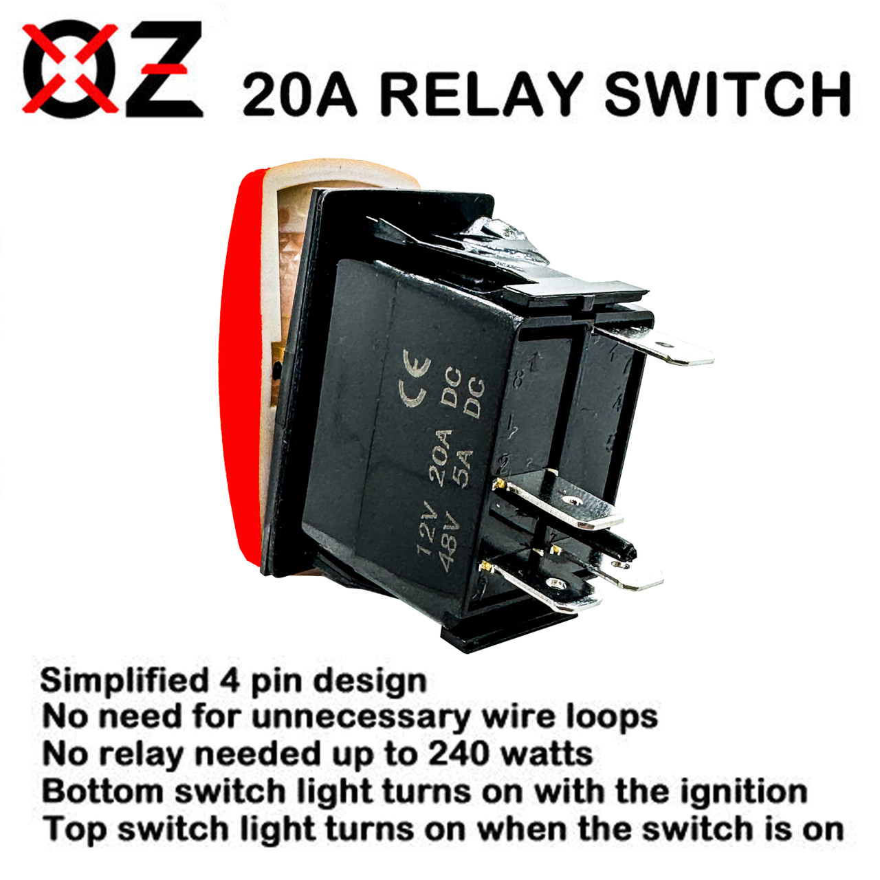 LIGHTED WHIP On/Off Red Rocker Switch with Pulse Power Bus Bar