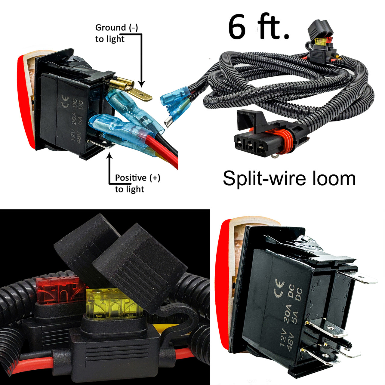 LIGHTED WHIP On/Off Red Rocker Switch with Pulse Power Bus Bar