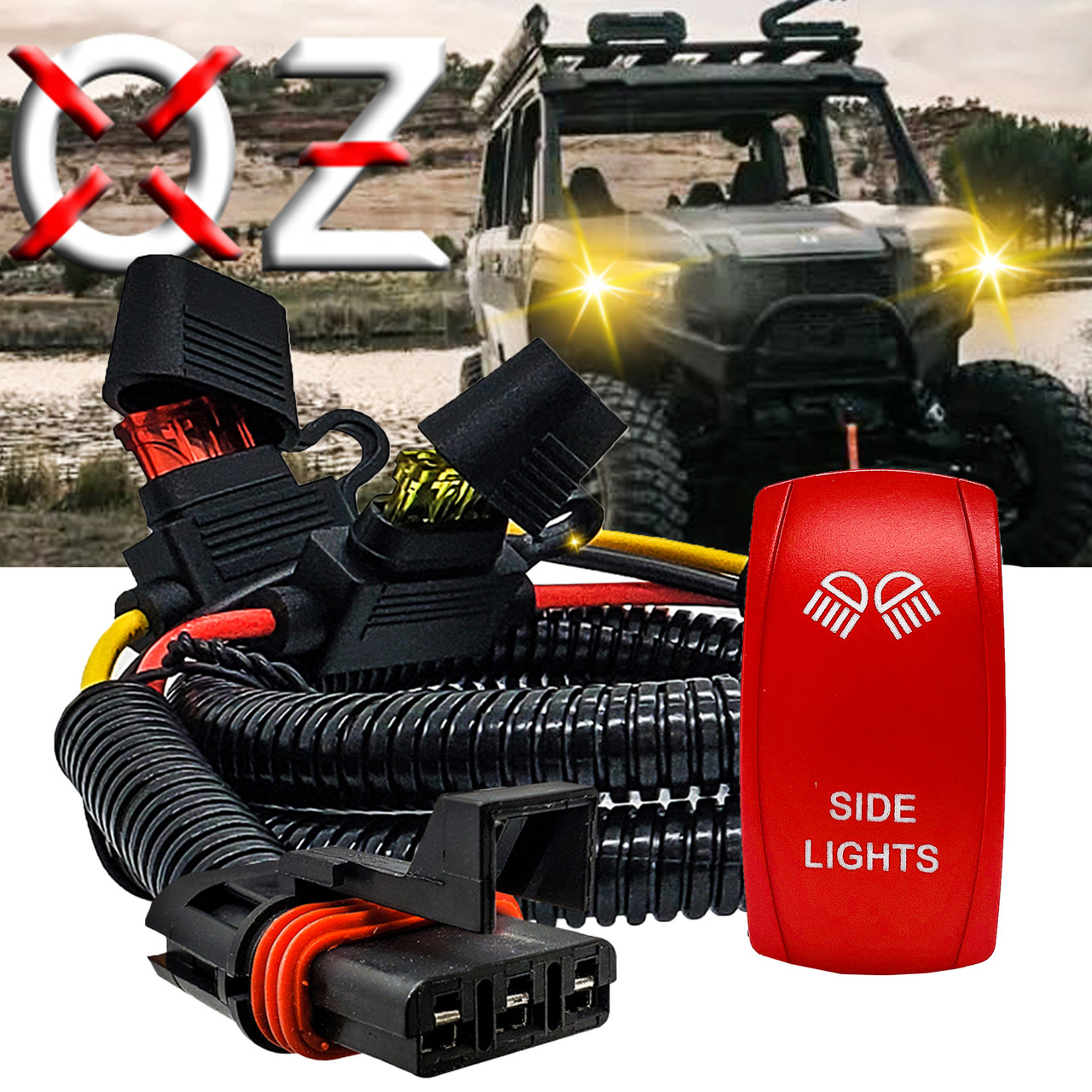3 POD Side Lights Spot Beam with Power Bus Bar Dual DT Plug Wire Harness  Kit Compatible with Pulse Power Busbar Polaris RZR Turbo Pro XP Ranger Crew