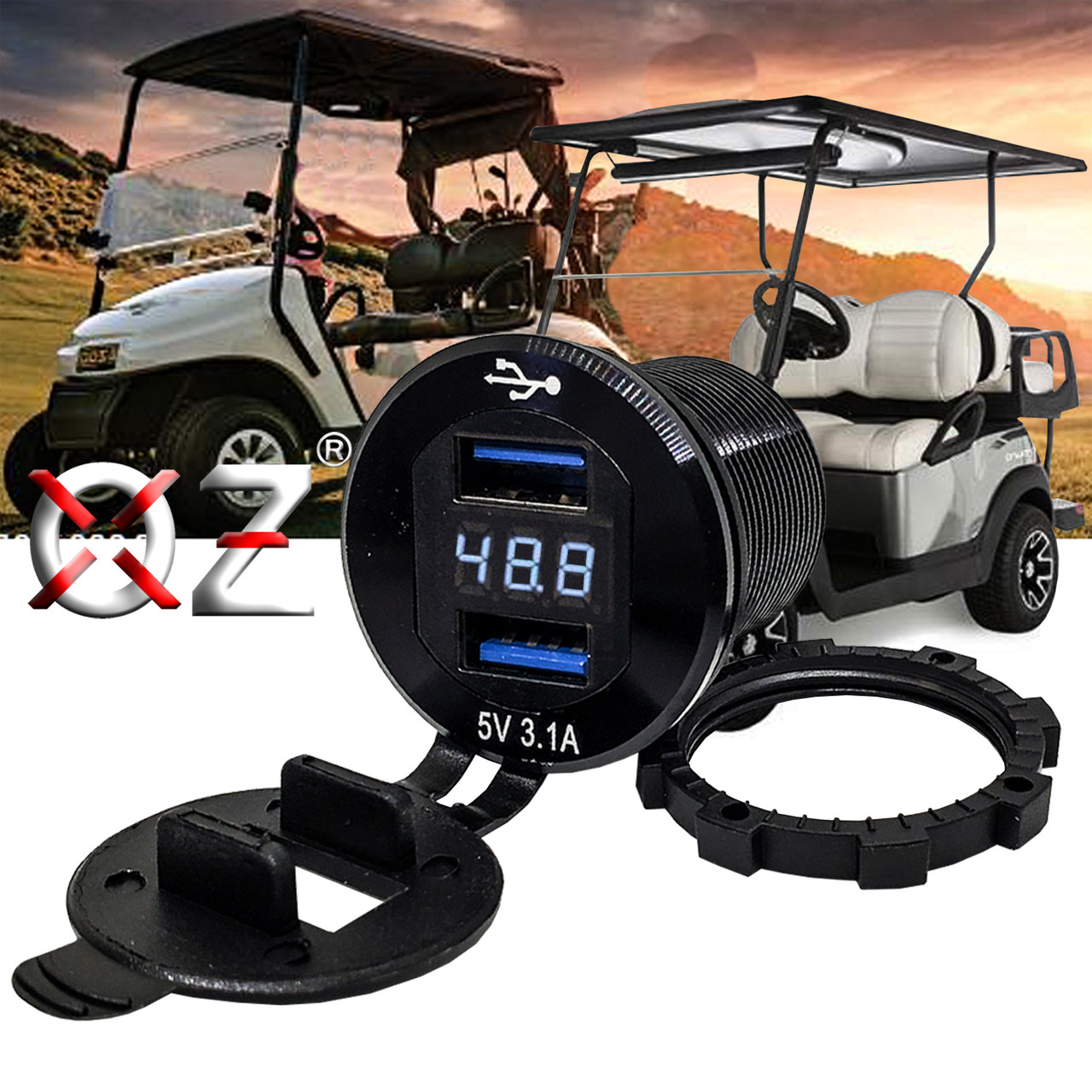 Golf Cart Volt Meter Dual USB Charger for EZGO TXT PDS Electric 36V 48V