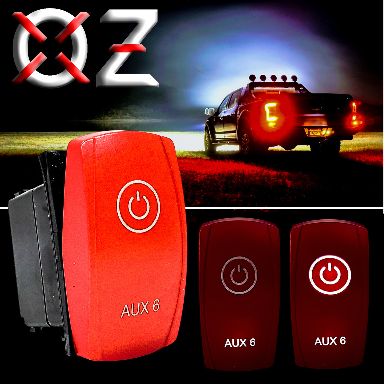AUX 6 On/Off Red Rocker Switch 4-Pin Accessory Auxiliary Lights