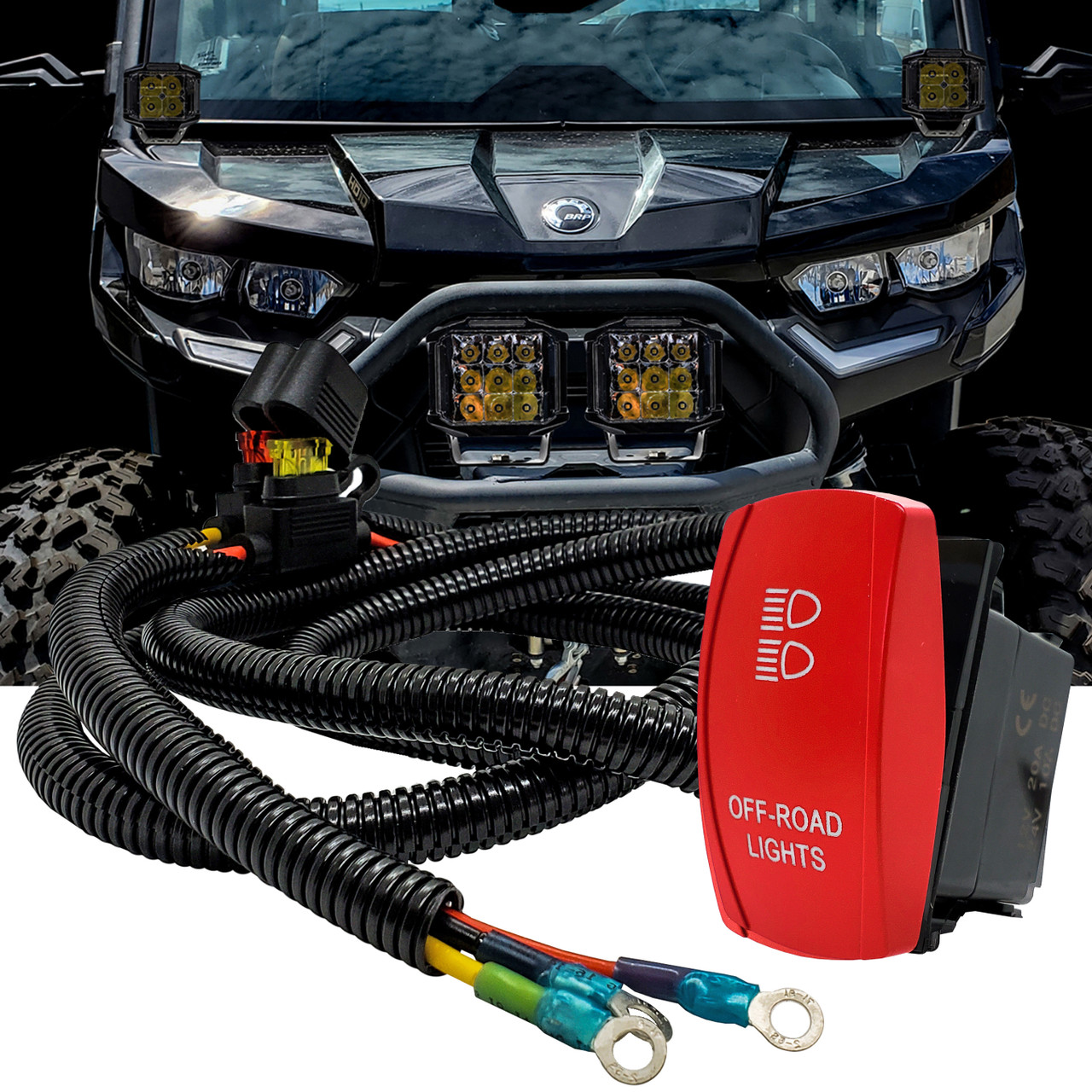 OFFROAD LIGHTS On/Off Red Rocker Switch with Power Busbar
