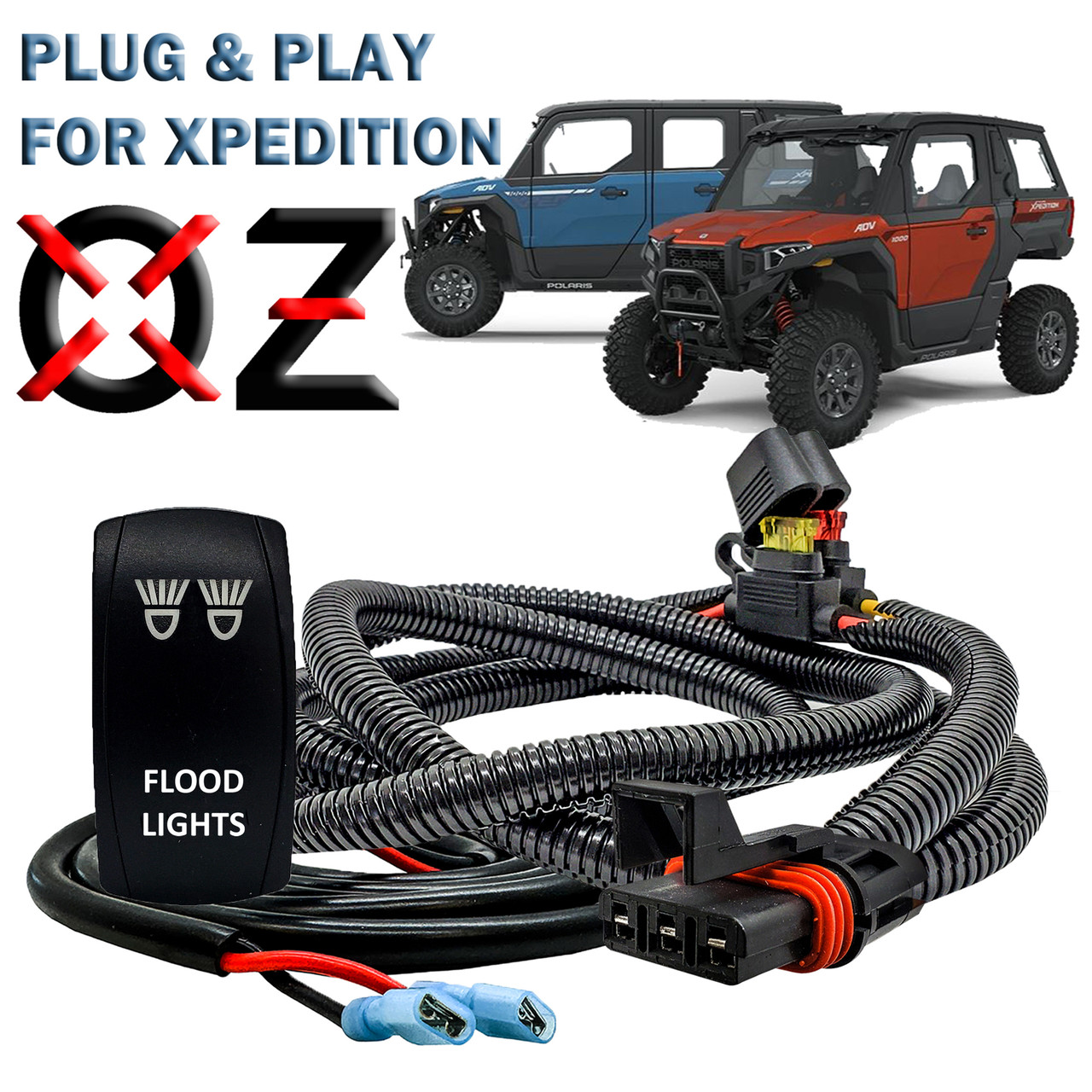 10' Pulse Power Bus Bar Plug Wire Harness with Flood Lights On/Off