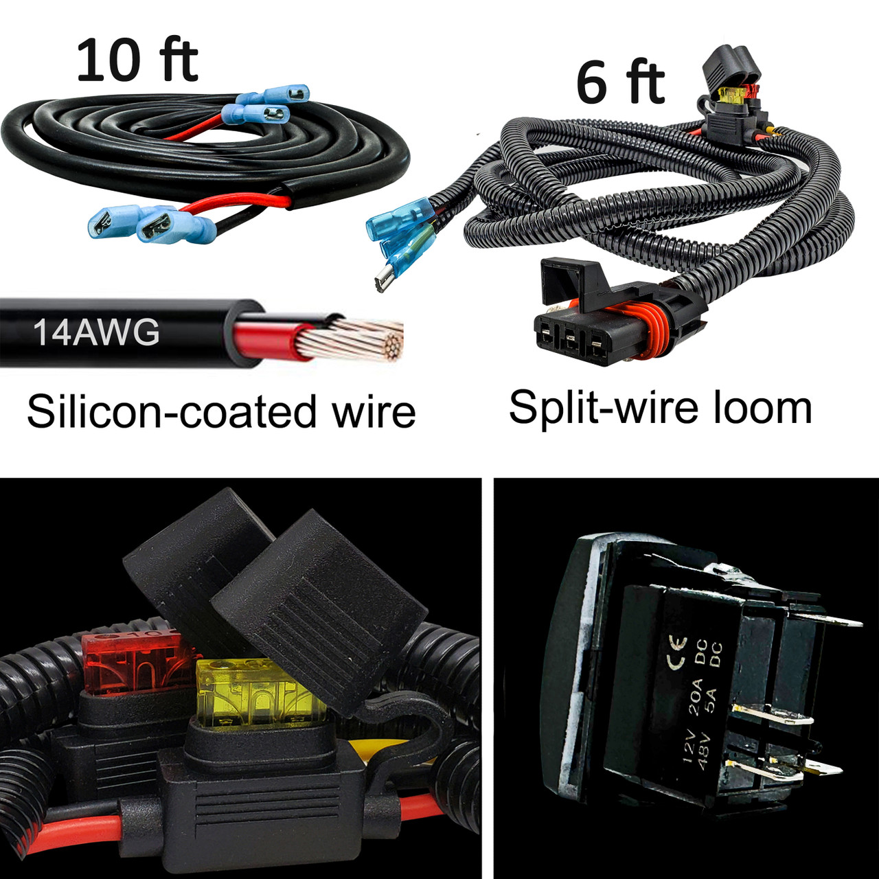 10' Pulse Power Bus Bar Plug Wire Harness with Flood Lights On/Off