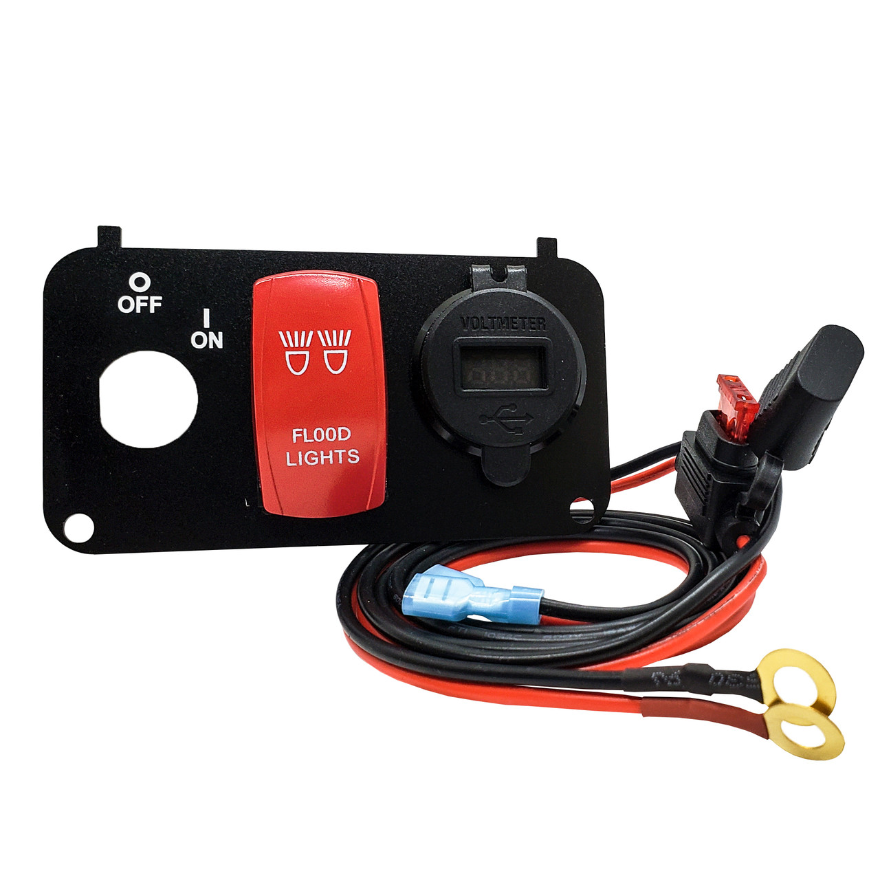 Golf Cart Key Switch Plate Flood Lights On/Off Red Rocker Switch