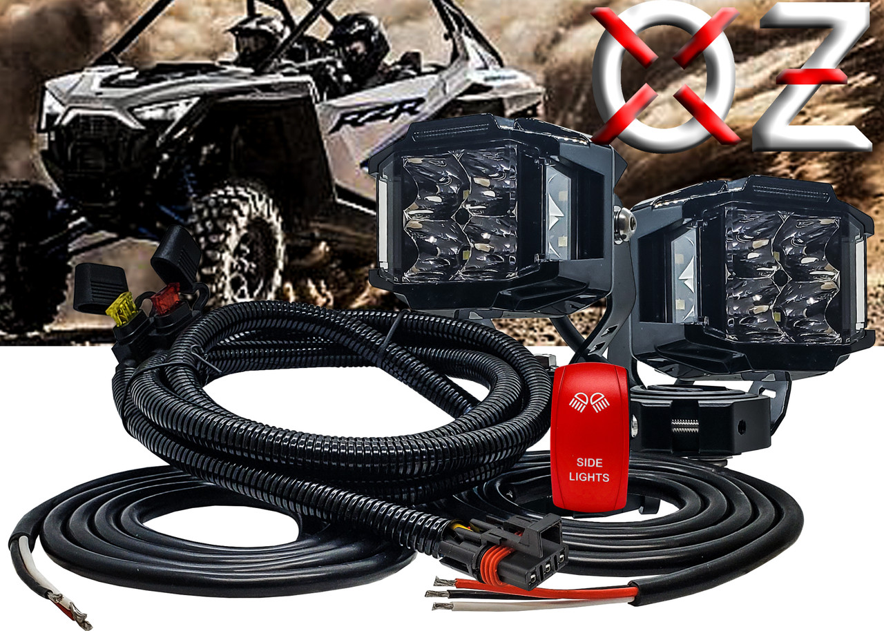 75W LED Side Lights DRL 180° Beam with Power Bus Bar Wire Harness