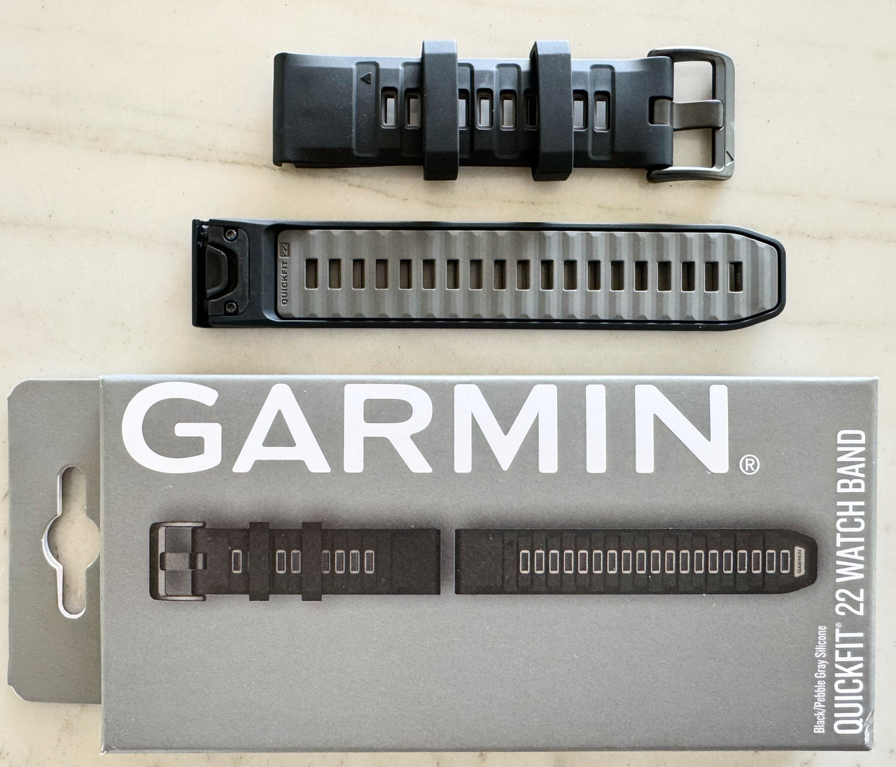 Garmin QuickFit® 22 Watch Band, Black/Pebble Gray Silicone Fenix 5