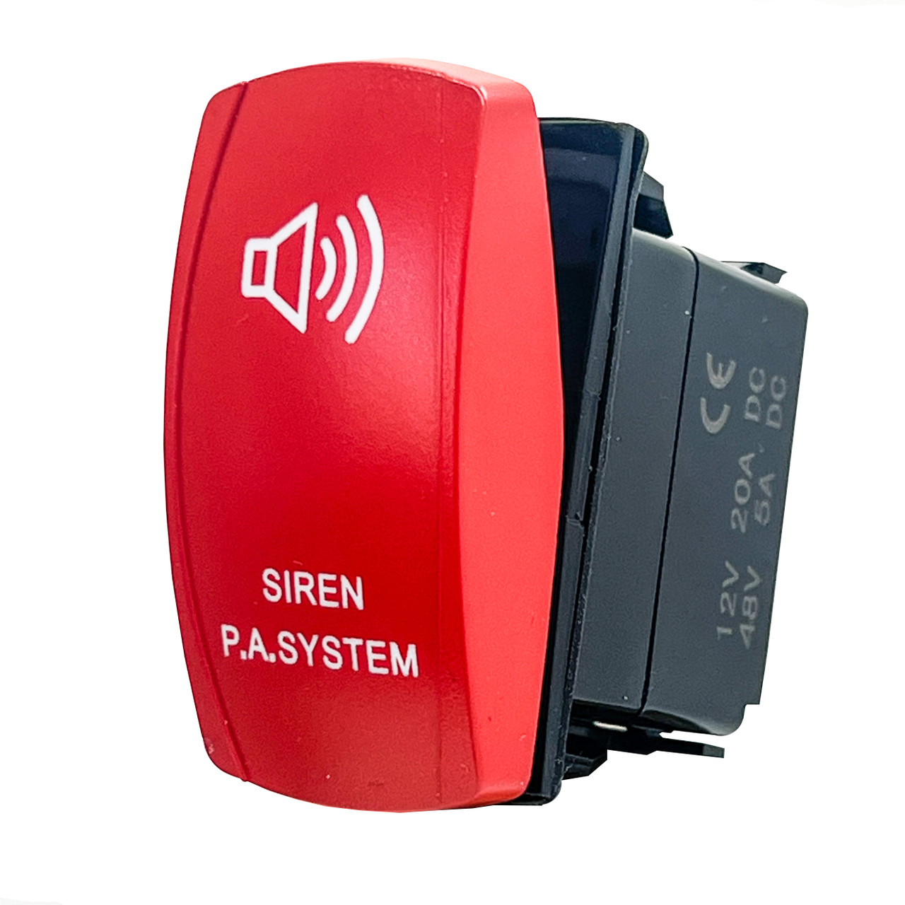Siren PA System On/Off Red Rocker Switch 4-Pin Laser-Etched White