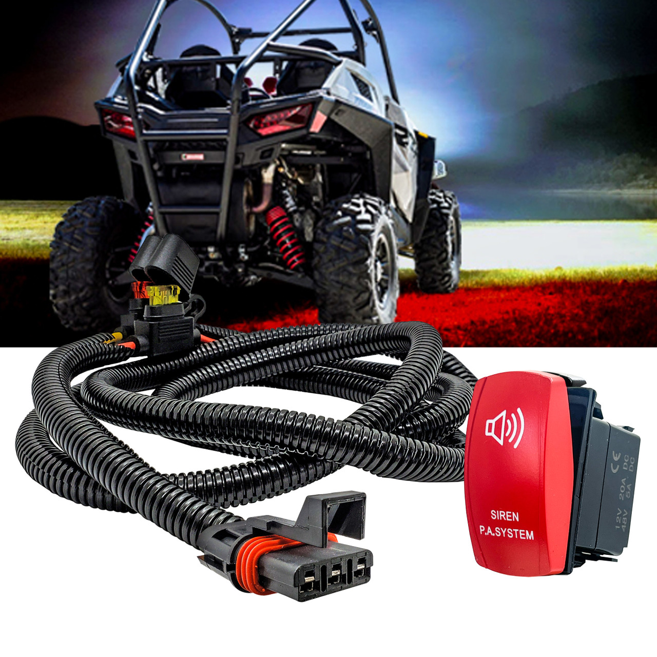 Siren PA System On/Off Red Rocker Switch with Pulse Power Bus Bar
