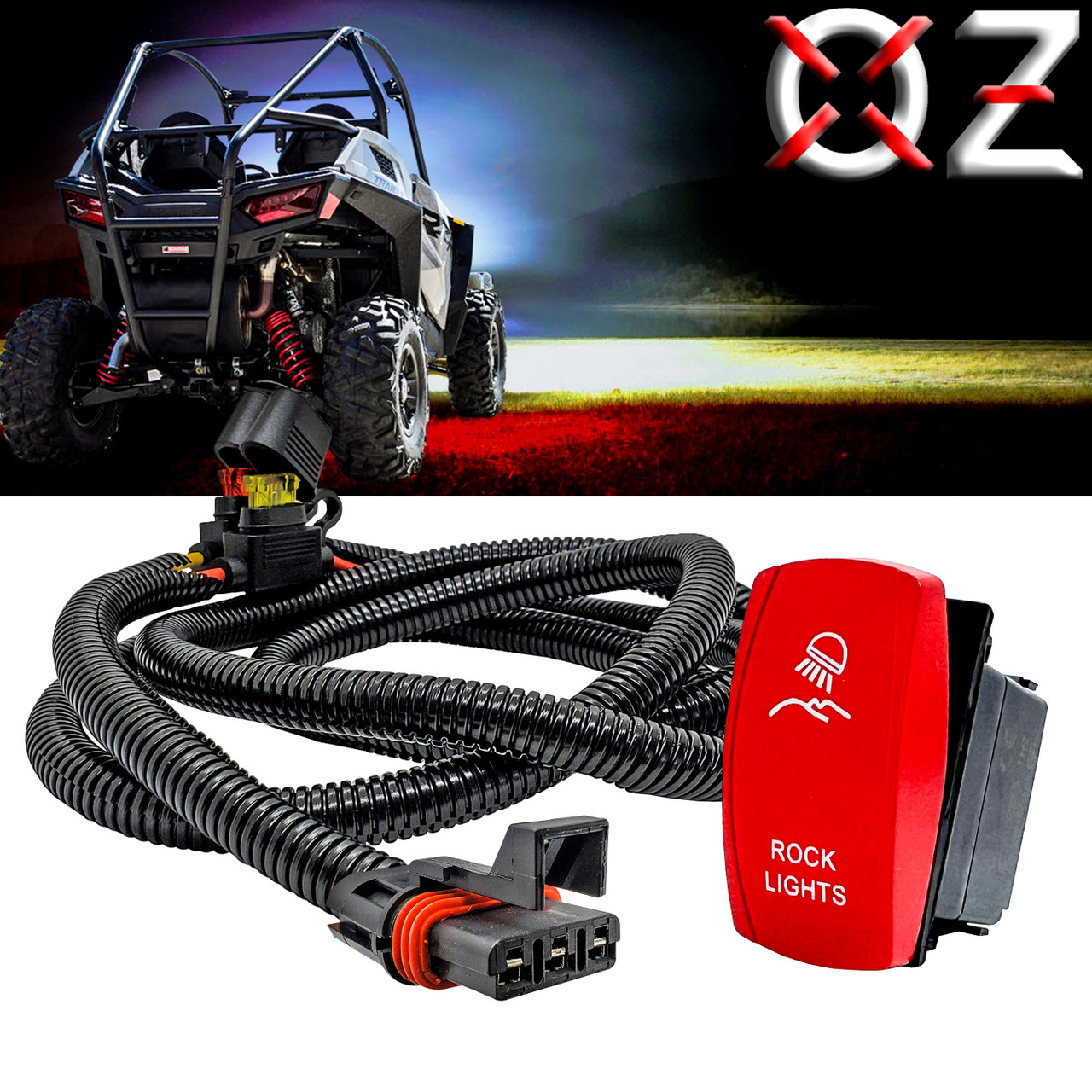 Rock Lights On/Off Red Rocker Switch with Pulse Power Bus Bar Plug