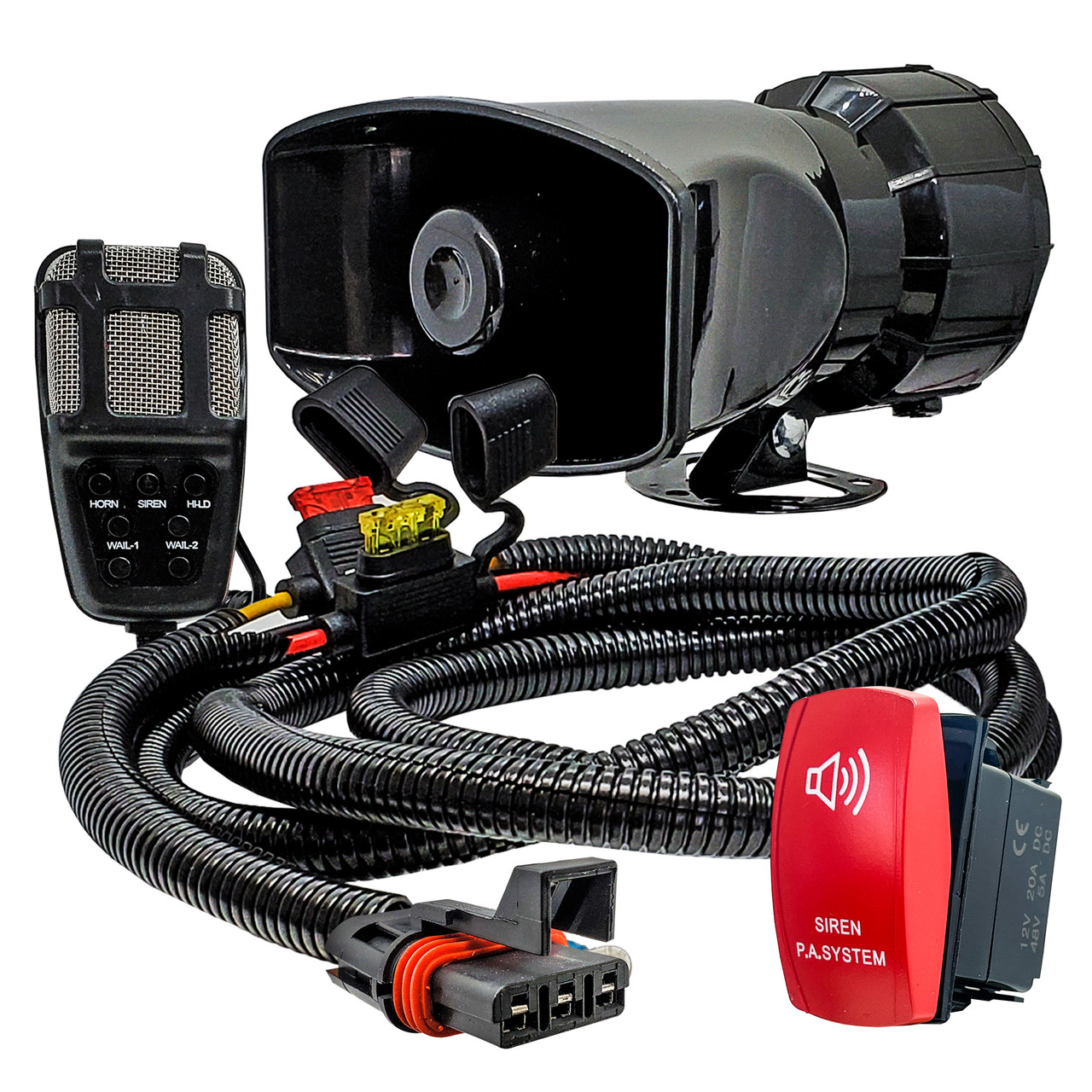Siren PA Speaker Mic System Alarm Horn with Red Rocker Switch