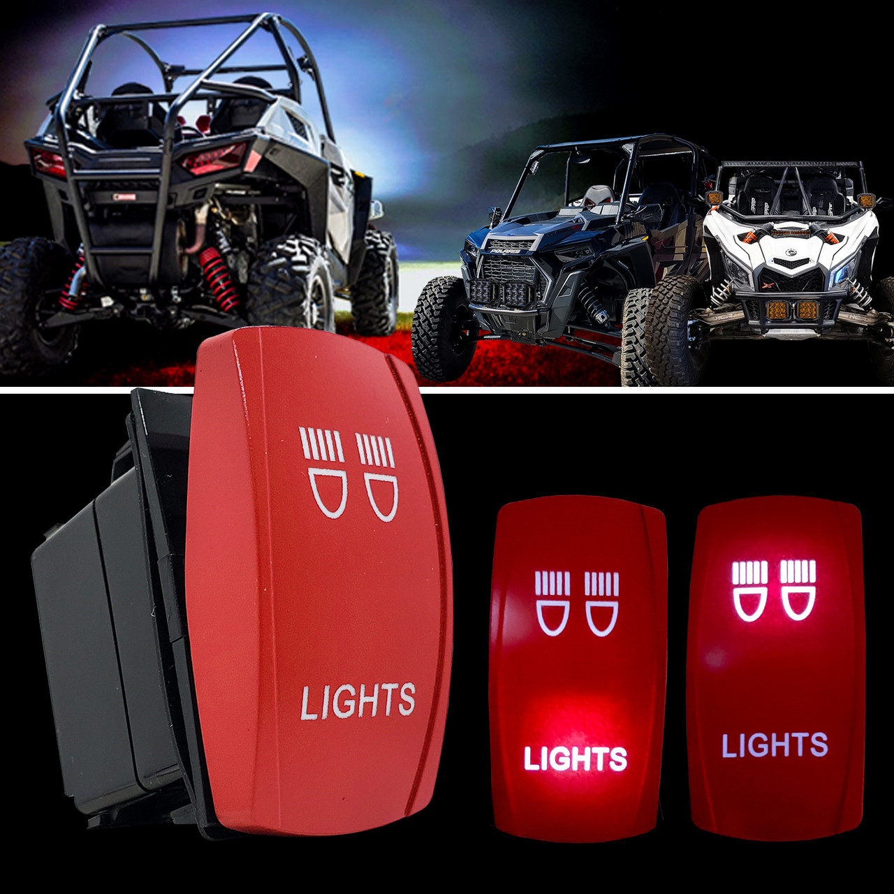 LIGHTS | On / Off Red Rocker Switch | 4-Pin 20A White LED Backlit ...
