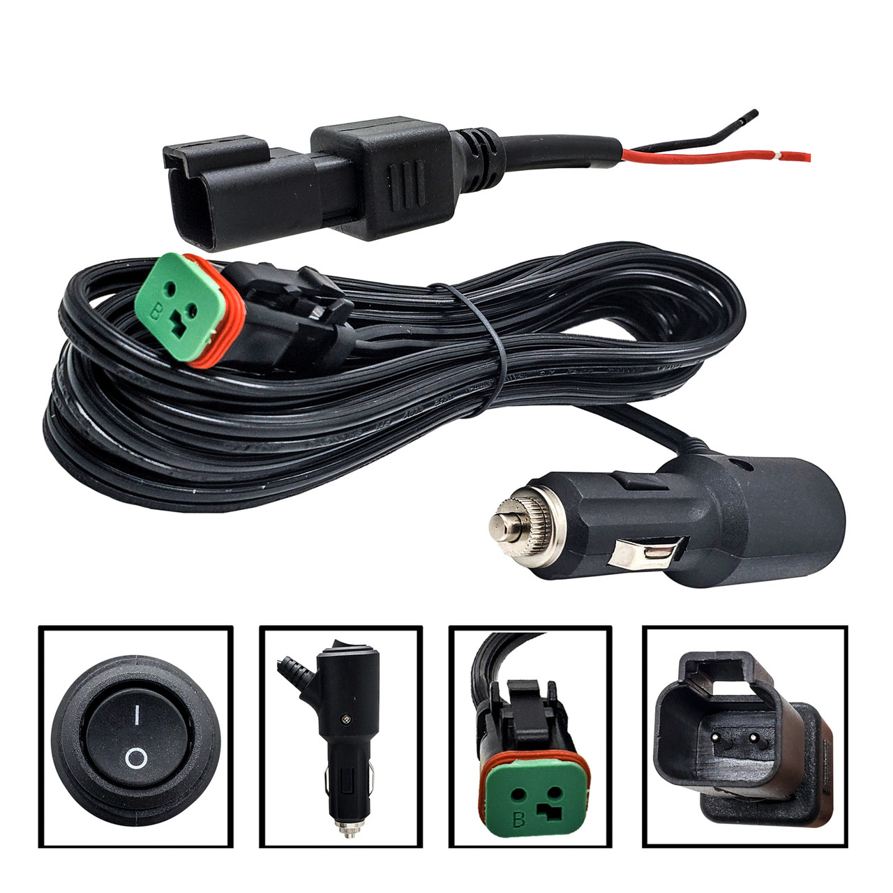 10ft Automotive Lighter Plug Portable Power Supply Adapter with Male &  Female Deutsch Plug Connector AWG#16 Wire Harness 20A Fuse On/Off Switch 12V