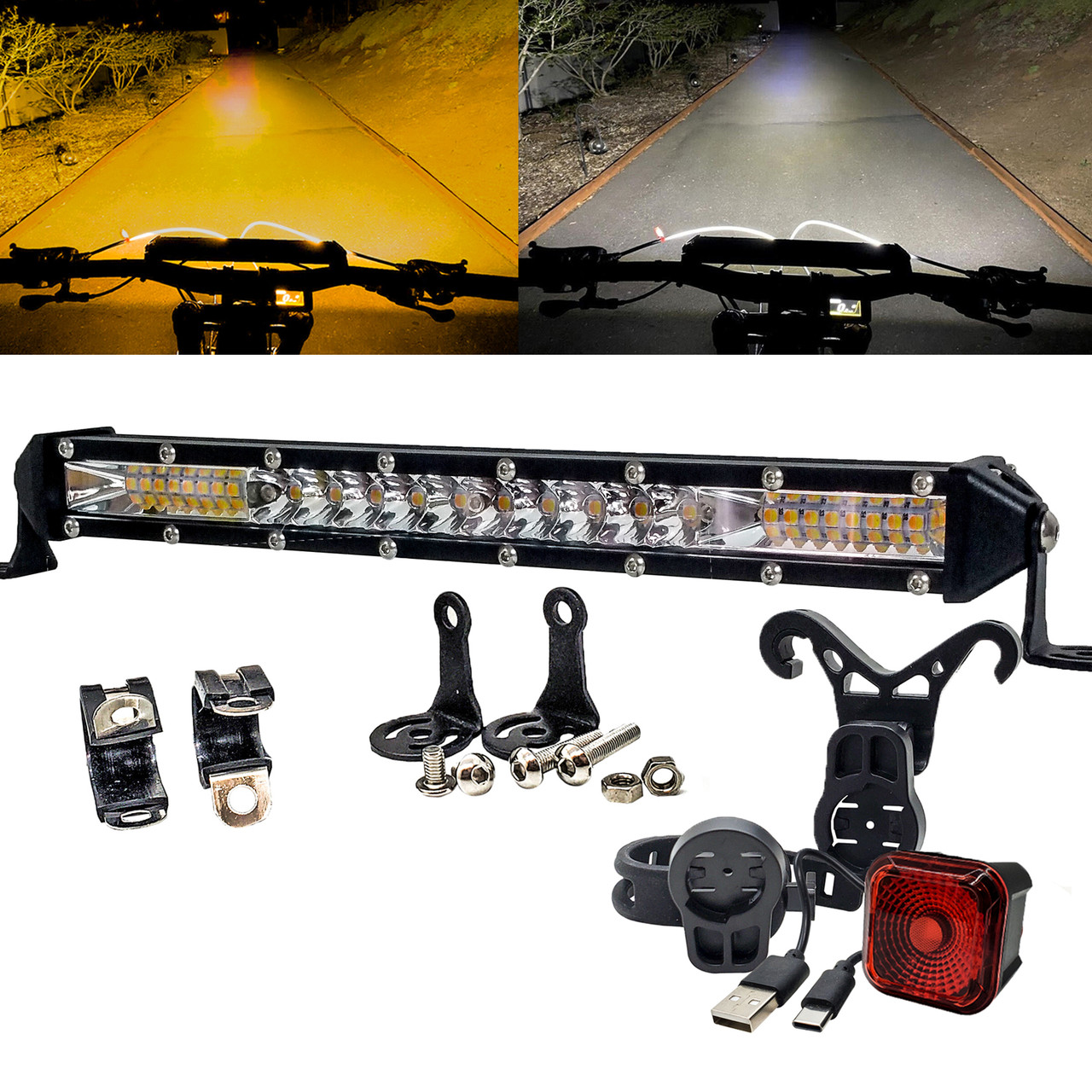 Ultra-Bright E-Bike LED Headlight & Smart Rear Brake Light Kit
