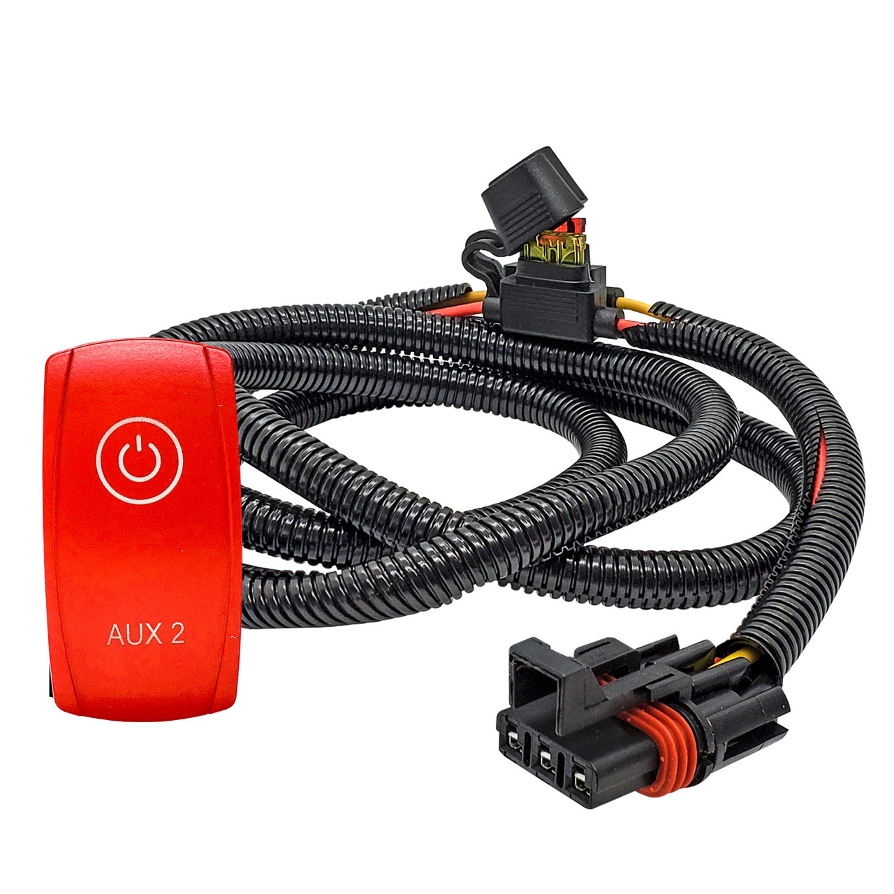 AUX2 On/Off Red Rocker Switch with Pulse Power Busbar Plug Harness