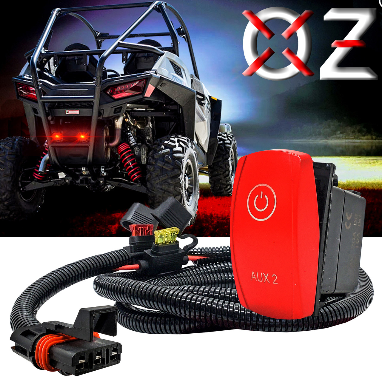 AUX2 On/Off Red Rocker Switch with Pulse Power Busbar Plug Harness