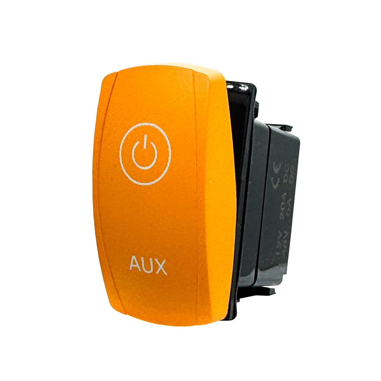 AUX On/Off Yellow Rocker Switch – 4-Pin Laser-Etched White LED