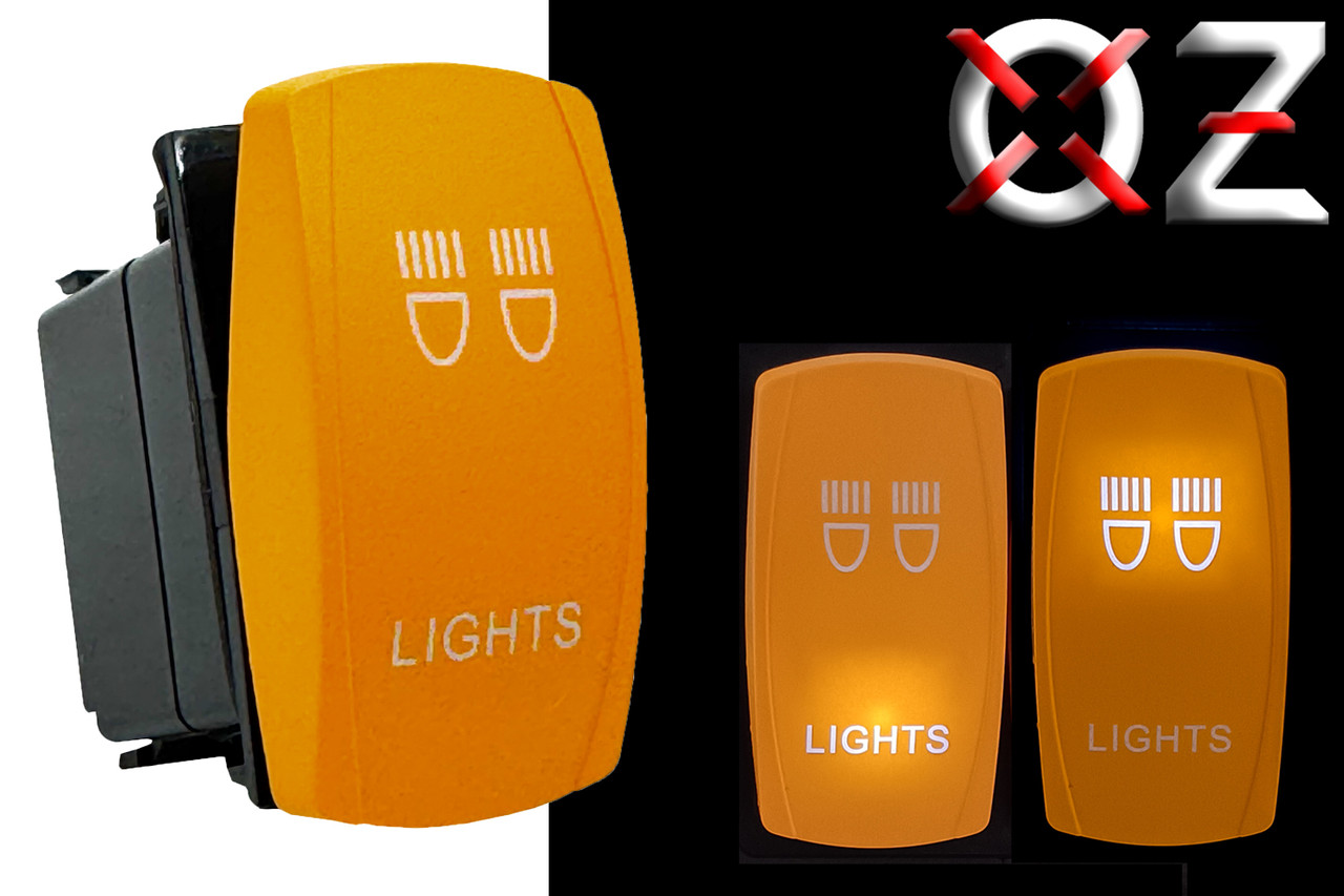 LIGHTS On/Off Yellow Rocker Switch – 4-Pin Laser-Etched White LED ...