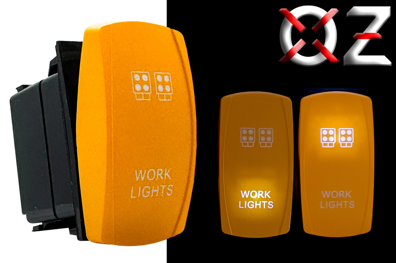 Work Lights On/Off Yellow Rocker Switch – 4-Pin Laser-Etched White