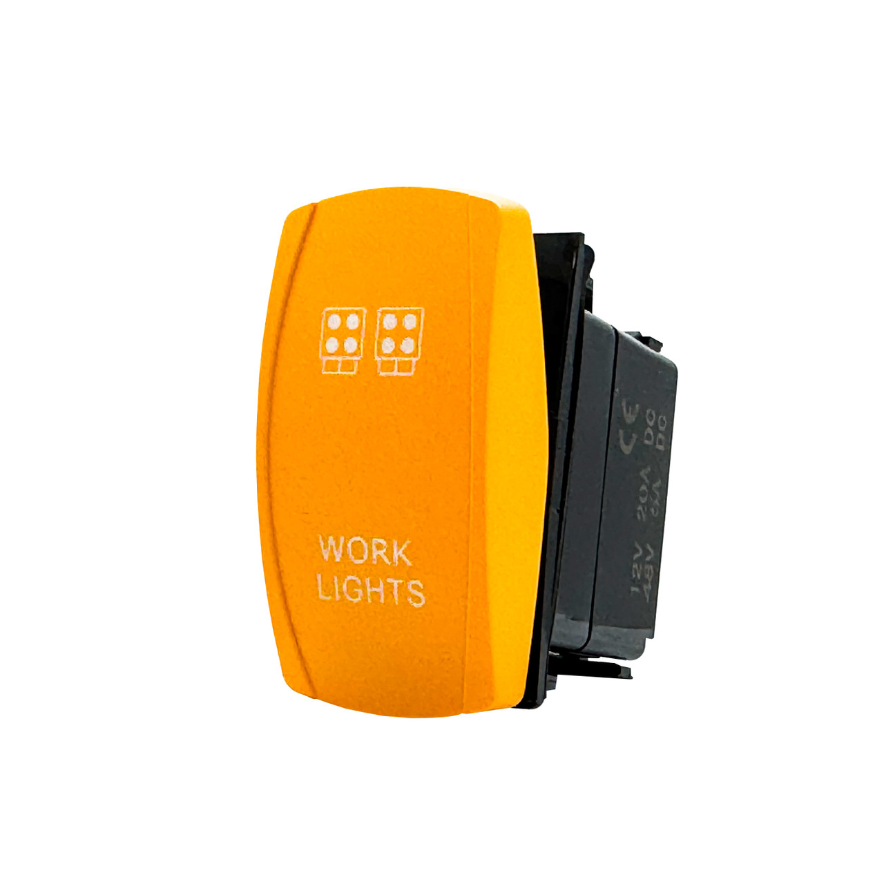 Work Lights On/Off Yellow Rocker Switch – 4-Pin Laser-Etched White