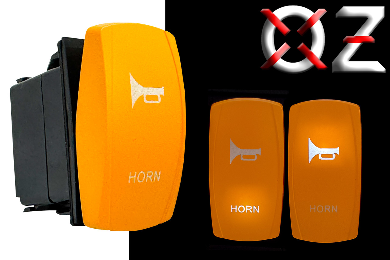 HORN On/Off Momentary Yellow Rocker Switch – 4-Pin Laser-Etched