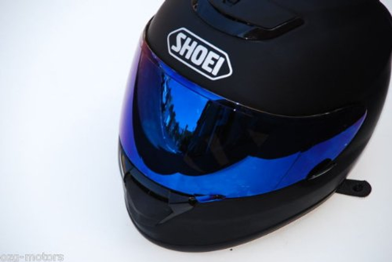 black helmet blue visor