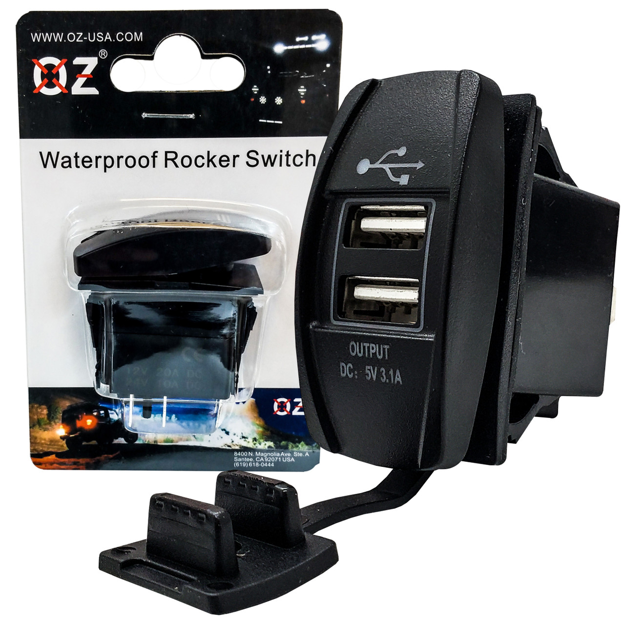 USB Port OZ-USA® for Rocker Switch Panel universal Dual Power Socket blue LED