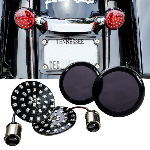 Black Out Red LED Turn Signal Running Light Insert Harley Bullet 1157 Bulb FL FX XL Smoke Lens touring dyna softail sportster street road electra glide 