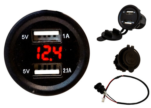 Dual USB Port Red LED Voltmeter Fast Charger Socket Power Outlet 1.0A 2.1A Car ATV Truck Boat Motorcycle 12 volt