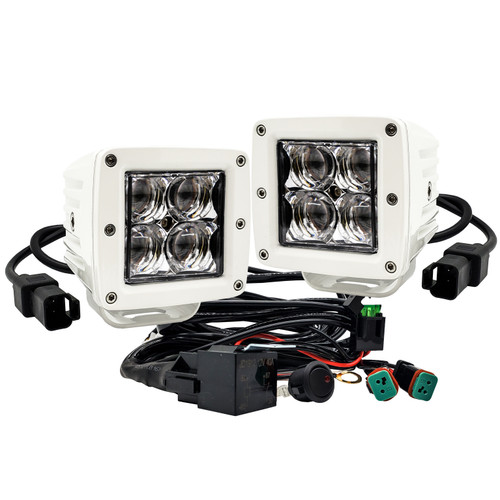 4D Series OZ-USA® 3" Marine Grade White High Intensity LED Pod Lights Spot Beam Pattern Plug and Play Wire Harness Marine Boat RV