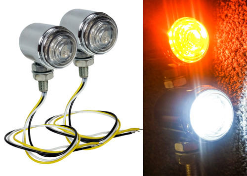Chrome White Amber Dual LED High Output Running Light Turn Signal Fog Offroad Street Harley Touring Cruiser 