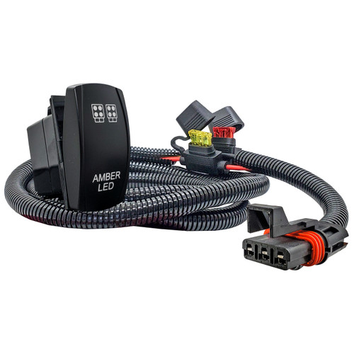 AMBER LED On/Off Rocker Switch with Pulse Power Bus Bar Plug Wire Harness Kit Compatible with Polaris RZR Pro Ranger General Crew XP ADV 2018-2026