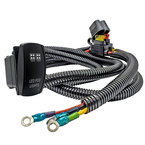 LED POD LIGHTS On/Off Rocker Switch with Power Busbar Distribution Block Wire Harness Compatible with Can-Am Maverick X3 Max Defender Commander YXZ Pioneer Talon MULE