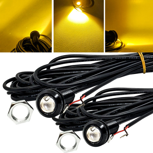 5/8 Inch Round 22mm Black Bolt Beam High Intensity Amber LED with 20ft. AWG #26 Wire 