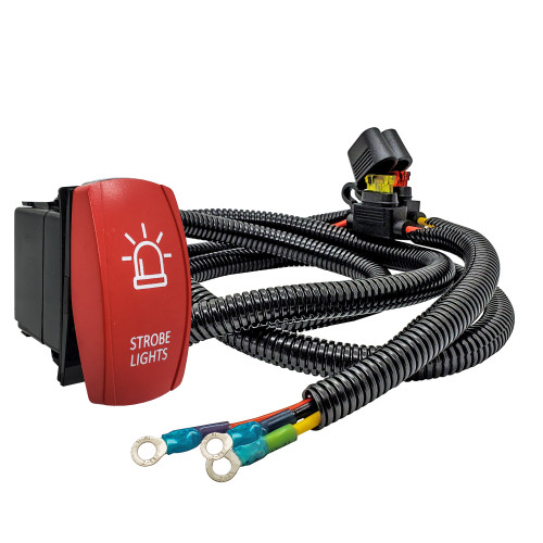 Strobe Lights On/Off Red Rocker Switch with Power Busbar Distribution Block Wire Harness Compatible with Can-Am Maverick X3 Max RS Turbo RR Sport Trail Defender Commander