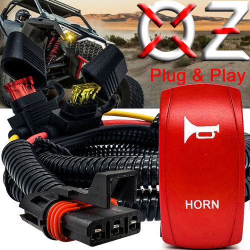 HORN Momentary On/Off Red Rocker Switch with Power Busbar Plug Harness Compatible with Polaris Pulse Power Busbar RZR Pro Ranger Crew XP 2018-2023