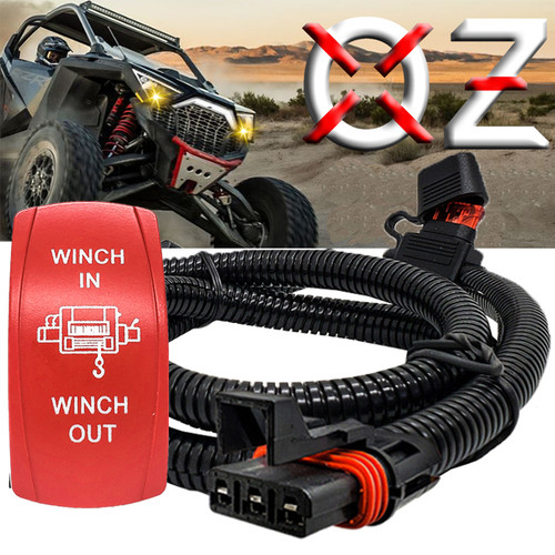 WINCH In/Out Momentary Red Rocker Switch with Power Busbar Plug Harness Compatible with Polaris Pulse Power Busbar RZR Pro Ranger Crew XP 2018-2023