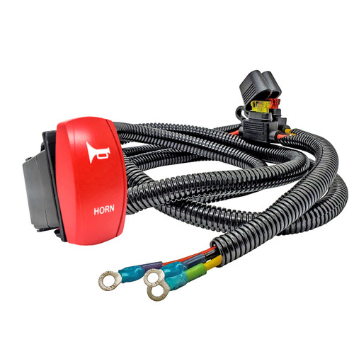 HORN Momentary On/Off Red Rocker Switch with Power Distribution Block Wire Harness Compatible with 2018-2023 Can-Am Maverick X3 Max RS Turbo RR Sport Trail Defender 