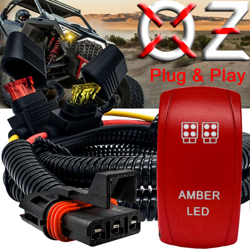 7 Amber LED Rear Chase Light with Power Bus Bar Plug Wire Harness Kit  Compatible with Pulse Power Busbar Polaris RZR Pro Ranger Crew XP 2018-2023  - OZ