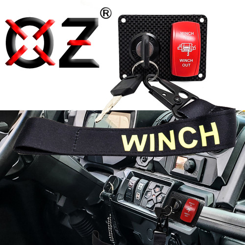 Carbon Fiber Switch Panel Keyed Shut-Off Locking Winch In/Out Rocker Red