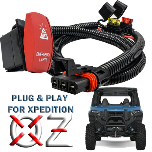 Pulse Power Bus Bar Plug Wire Harness with Emergency Lights On/Off Red Rocker Switch Compatible with 2024 Polaris XPEDITION XP ADV 