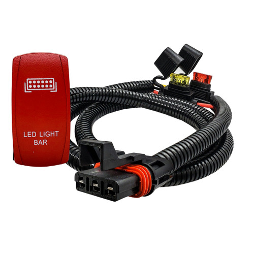 LED Lightbar On/Off Red Rocker Switch with Pulse Power Busbar Plug Wire Harness Kit Compatible with Polaris RZR Pro Ranger Crew XP General