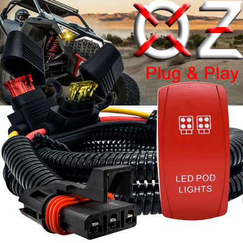 POD Lights On/Off Red Rocker Switch with Power Busbar Plug Harness Compatible with Polaris Pulse Power Busbar RZR Pro Ranger Crew XP 2018-2023