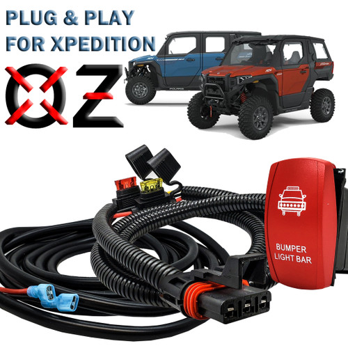 10' Pulse Power Bus Bar Plug Wire Harness Kit On/Off Red Rocker Switch for Bumper Light Bar Compatible with 2024 Polaris XPEDITION XP ADV Ultimate Northstar Premium