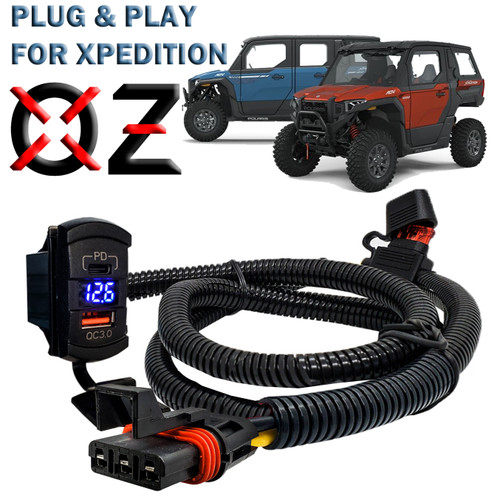 6ft. Power Bus Bar Plug Harness Dual USB Port QC 3.0 USB-C PD with Voltmeter Compatible with 2024 Polaris XPEDITION XP ADV Ultimate Northstar Premium