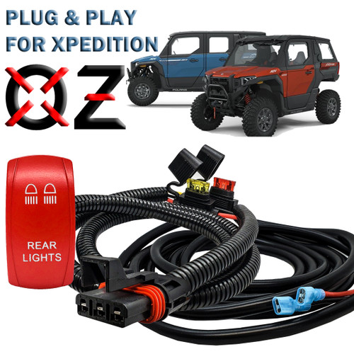 10' Pulse Power Bus Bar Plug Wire Harness Kit On/Off Red Rocker Switch for Rear Lights Compatible with 2024 Polaris XPEDITION XP ADV Ultimate Northstar Premium