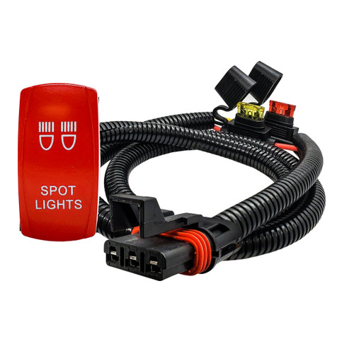 Spot Lights On/Off Red Rocker Switch with Power Busbar Plug Harness Compatible with Polaris Pulse Power Busbar RZR Pro Ranger Crew XP 2018-2025