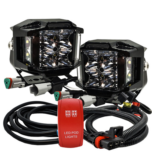 4-Piece LED Pod Fog Light Kit - For Polaris RZR XP 4 1000 900, Side Pillar Mount, 18W Each