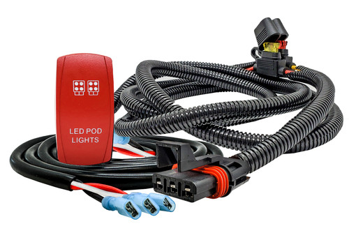 10ft. Pulse Power Bus Bar Plug Red Rocker Switch 3-Wire Harness Kit for Dual Function LED Pod Lights Compatible with Polaris RZR Pro Ranger Crew XP XPEDITION ADV 2018-2025