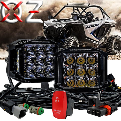 120W Off-road Lights Side Emitting LED 180° Beam Pattern with Pulse Power Busbar Wire Red Rocker Switch for Polaris XPEDITION RZR Turbo Pro Crew Ranger XP 2018-2024